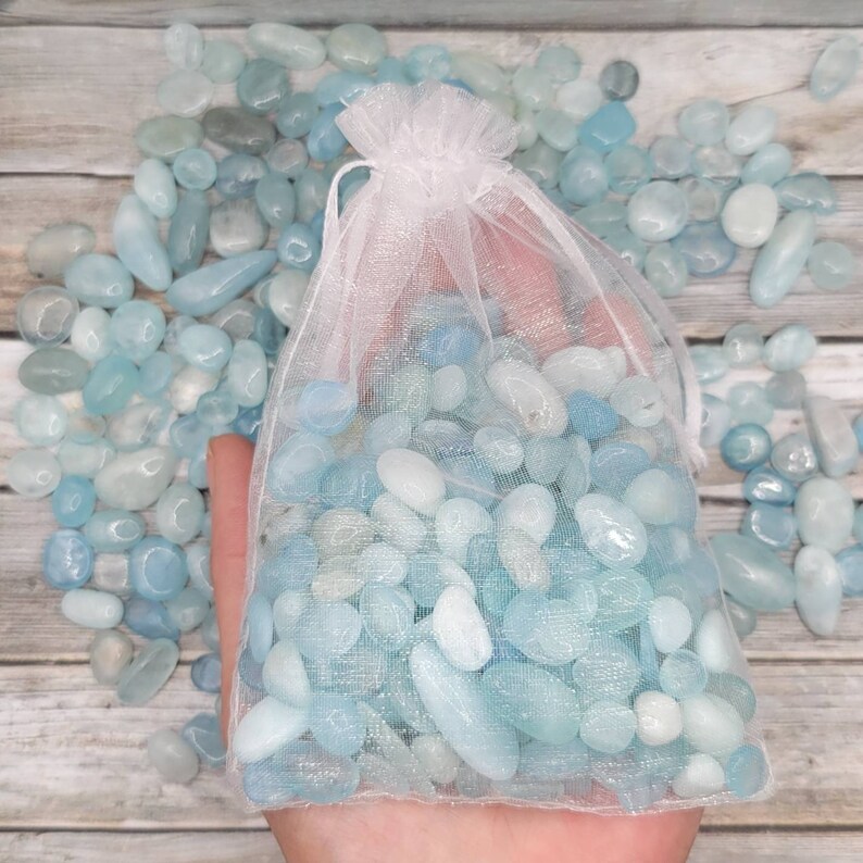 1lb Aquamarine Tumbled Chips, Small Tumbled Aquamarine Crystal, Bulk Crystals, Healing Crystal, Mineral Specimen image 3