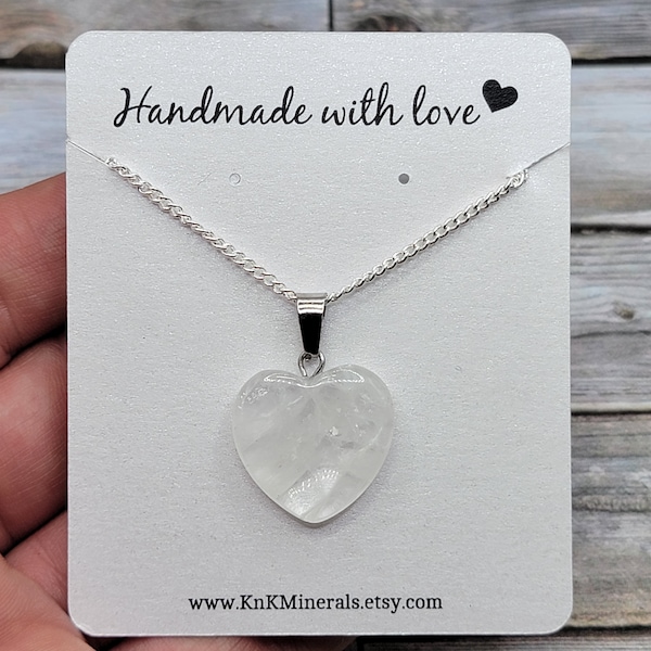 Small Clear Quartz Heart Necklace, Clear Quartz Heart Pendant with Sterling Silver Chain, Mothers Day Jewelry, Healing Jewelry
