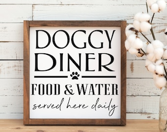 Dog diner / cat cafe / Pet sign  / farmhouse / rustic / wooden sign / cat lover / pet / dog lover / doggy diner/ Wood framed farmhouse sign