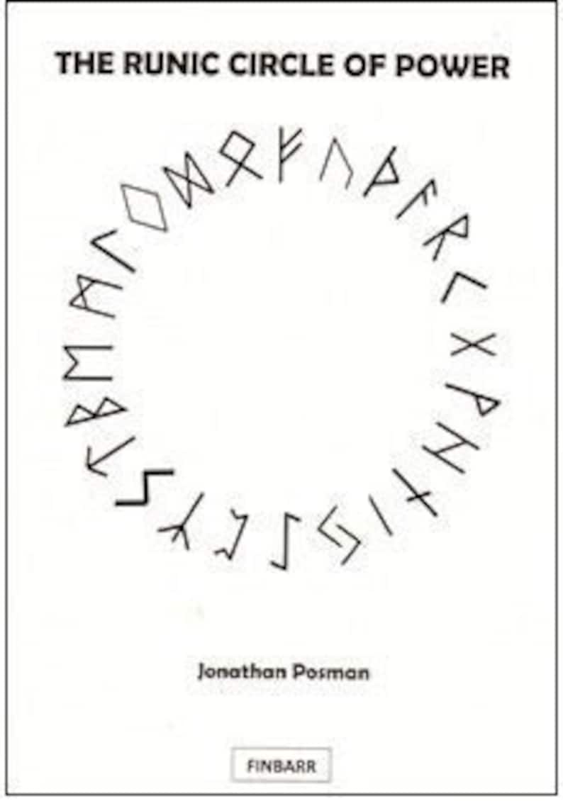 Puede incluir: Una imagen en blanco y negro de un c&iacute;rculo con runas, o letras n&oacute;rdicas antiguas, dispuestas alrededor del borde. El texto "THE RUNIC CIRCLE OF POWER" est&aacute; en la parte superior de la imagen. El texto "Jonathan Posman" est&aacute; en la parte inferior de la imagen, y el texto "FINBARR" est&aacute; en la parte inferior central de la imagen.