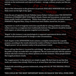 May include: A black and red book cover with the title "Spells, Mantras, Rituals, Chants, Invocations, All From The Most Prolific UK Occult Publishers Ever!"  The book is described as a "genuine grimoire" and a "definitive collection" of spells, rituals, chants, and invocations. The book cover also features a website address: www.daemonic-dreams.co.uk.