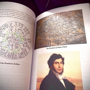 May include: A black and white illustration of a zodiac wheel with the text "The Dendera Zodiac wheel".
