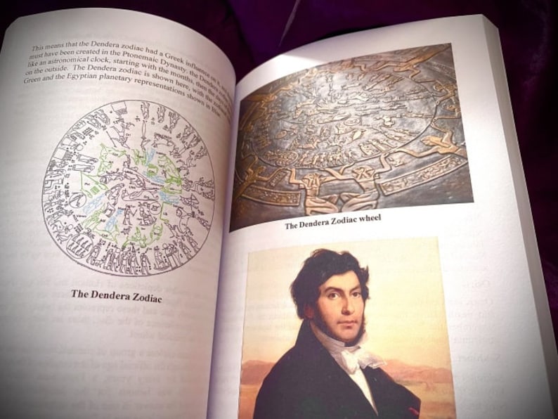 May include: A black and white illustration of a zodiac wheel with the text "The Dendera Zodiac wheel".