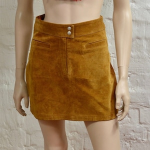Vintage Genuine Brown Suede Leather Mini Skirt/ Women Size Medium