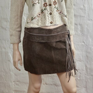 Cacao Brown Suede Leather Mini Skirt Women Skirt Size Medium Dirndl Skirt