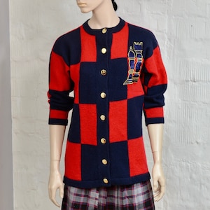 Vintage Pure New Wool cardigan jacket 80s 90s Red Cardigan By LESLIE Size M/L