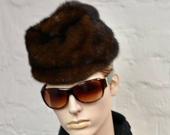 1960s Vintage Dark Brown Mink Hat or Cap 22 in.