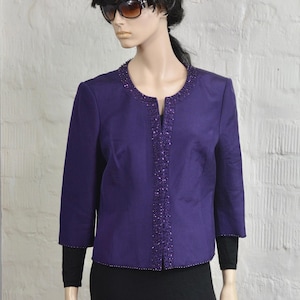 CC Purple Silk Cotton Beaded Evening Jacket Size 18 Large