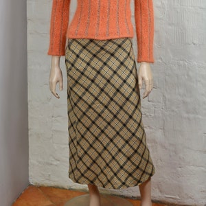 Tartan Plaid Jupe Pure Nouvelle Laine Jupe Brun Jupe Taille Grande Made in Italy
