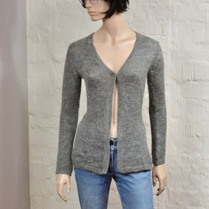 Vintage Knitted Women cardigan, blended Mohair Knitted grey front with 1 buttoned cardigan. Handsome high-quality sweater Size Small