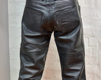 Vintage Black Genuine Leather Biker Pants Rockstar New Size XL