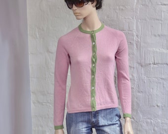 Vintage Cashmere Wool Blended cardigan by L. K. Bennett  Mint 80s Pink/ Green spring fashion Size M.