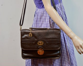 Unisex Dark Brown BULAGGI Leather Office Suitcase Shoulder Bag - Etsy