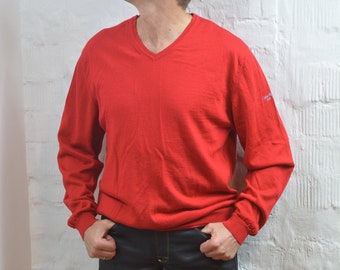 Merino Wool knitted men sweater 80's By CALVIN KLEIN golf knitted Red sweater Size X Large