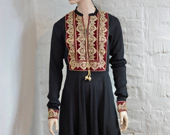 Boho Short Black and Gold Caftan, Black Moroccan Caftan, Gold Embroidery, Moroccan Kaftan Dress, Ethnic Woman's Dress