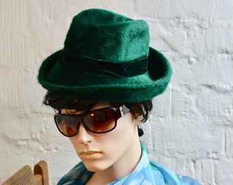 60s Green Felted Wool Hat by BURGL LACROISE, women's green hat.