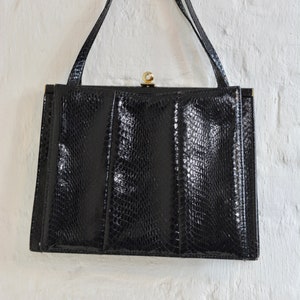 50&#39;s faux snake Handbag Black / Huge Bag Vintage Leather / Women Bag
