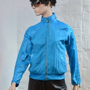 ADIDAS Blue Sport Jacket Hooded Adidas Track Jacket Jogging Jacket Adidas Zipper Jacket Three Stripes Tracksuit Size M