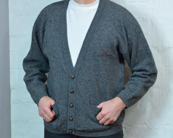 Suéter cárdigan de los años 80 de CLOTHING COMPANY Suéter cárdigan del abuelo, suéter de lana gris, suéter cárdigan para hombre talla XL