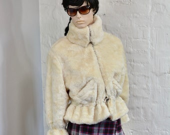 Faux Coat By GINQUEPI Faux fur Vintage Coat half long faux fur Size M/ L Made in Italia