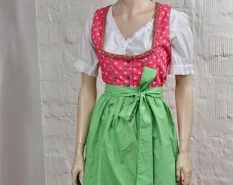 Dirndl Dress Pink with Green Ethnic 3 Piece Oktoberfest Bavarian Trachten Austrian German Folk Outfit Dirndl Costume With Apron Size  M