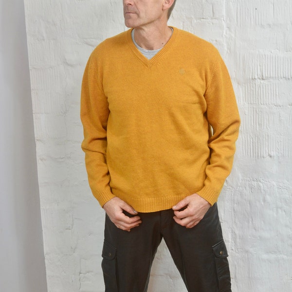 Pull pour hommes en pure laine vierge des années 80 By MCNEAL pull en tricot couleur moutarde Taille X Grand