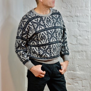 Vintage Geometric Knit Sweater - MARZ Wool Blend - Size M