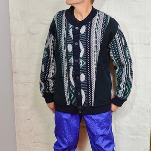 80&#39;s 90&#39;s Cardigan Grandpa Sweater By TABARON Cardigan Sweater, Grey/ Green blended Wool Sweater, Mens Cardigan Sweater Size XL
