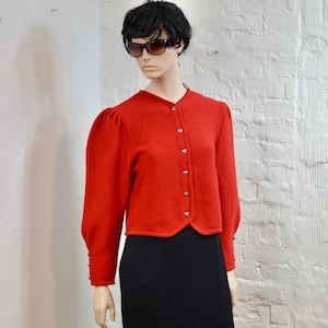 Cárdigan de punto de lana vintage de los años 80: chaqueta roja tipo suéter, talla M/L