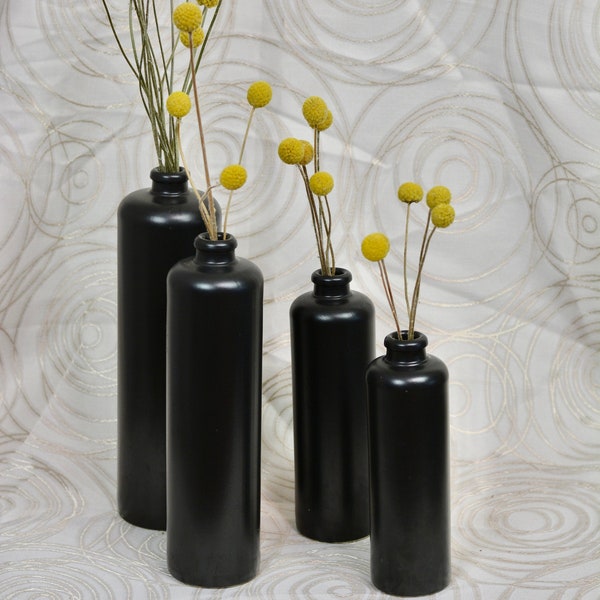Glossy black ceramic bottle earthenware decorative liquor bottle balsam bottle Scandinavian home decor black bud vase home decor