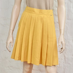Yellow Linen Blend Pleated Mini Skirt - Size L