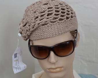 Handmade crochet Beige hat, Cotton beret, winter hat, winter beret, knitted beret.