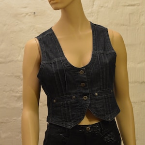 Women Blue Denim Vest Blue Denim Waistcoat Womens Fitted Metal Buttons Country Western Boho Sleeveless Jacket Medium to Large Size