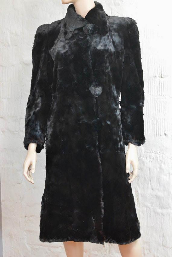 Black 50's Vintage sheared rabbit real fur coat. … - image 2