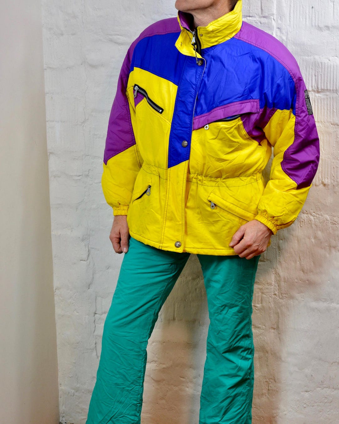 Vintage 90s Extrems Run Color Block Jacket Size M Purple Yellow Blue ...