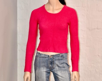 Maglione vintage anni '90 rosa in angora: pullover Barbiecore a maglia soffice, taglia M