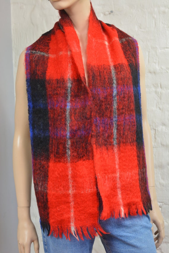 Vintage 100% Mohair Handwoven Scarf Black and Red… - image 2