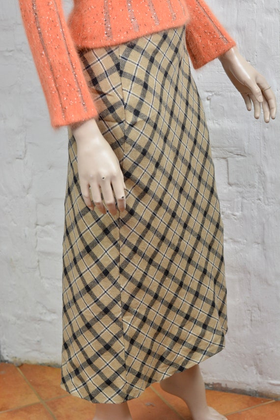 Tartan Plaid Skirt Pure New Wool Skirt Brown Skir… - image 6