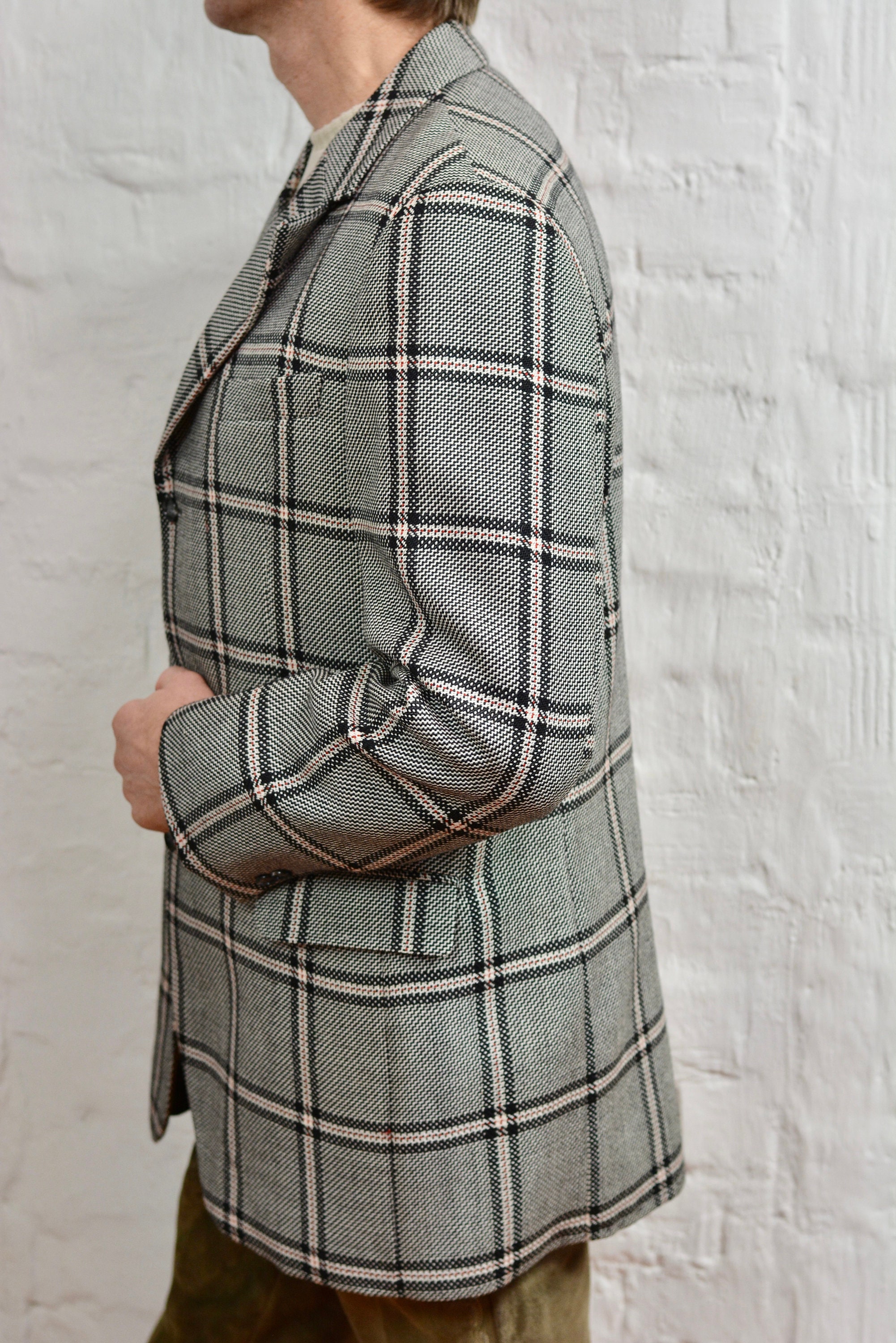 Vintage Plaid Suit Jacket Men / Wool Classic Country Check