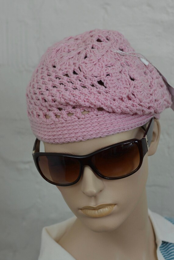 Handmade crochet Pink hat, Cotton beret, winter h… - image 3