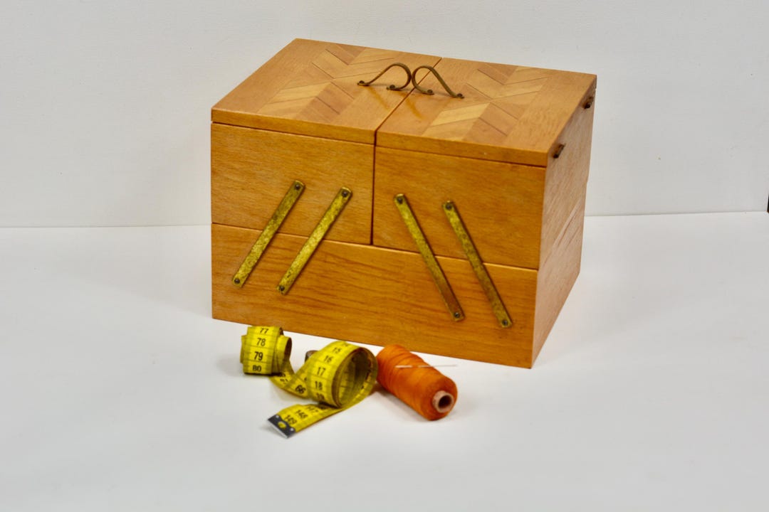 Vintage Folding Sewing Box, Storage for Sewing Supplies, Large Wooden ...