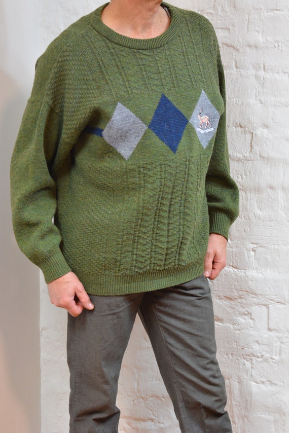Vintage Wool Sweater Mens, Geometric Print Sweate… - image 4