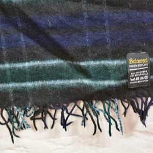 Vintage Cashmere Scarf Tartan Plaid Blue / white / Green Scarf, Soft Winter Scarf, Made in Scotland