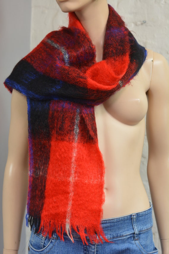 Vintage 100% Mohair Handwoven Scarf Black and Red… - image 4