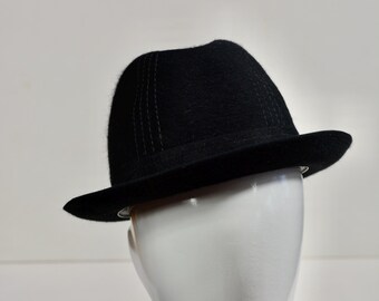 Vintage 1960's Black by BORINI Fine Fur Felt Fedora Size 54