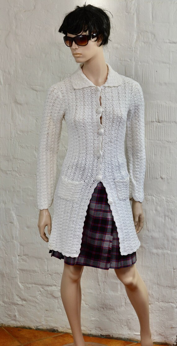 Vintage cardigan White Crocheted Cotton cardigan  