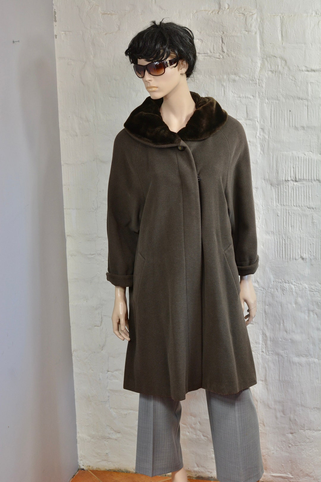 1960's Coat by PIER ANGELINI, Brown Angora With Wool Blended