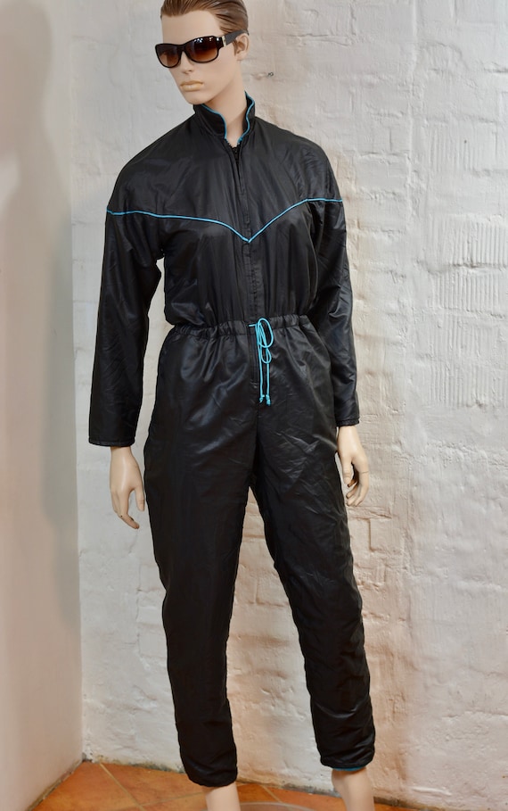 80s 90s Thin Ski Suit By CLOBBER Black Men Women U