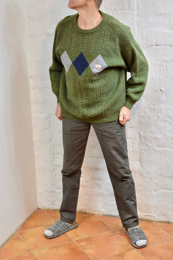 Vintage Wool Sweater Mens, Geometric Print Sweate… - image 1