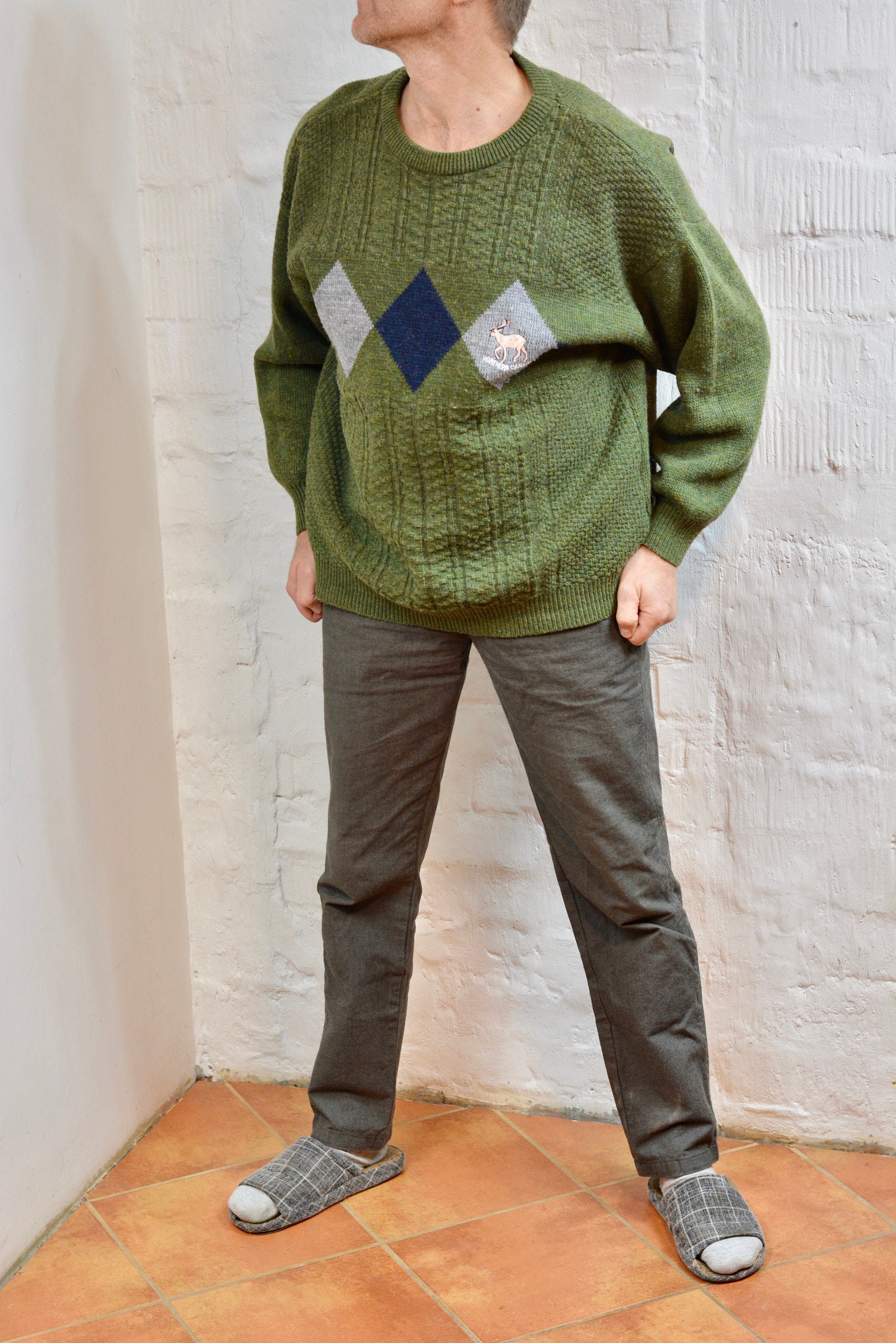 Vintage Wool Sweater Mens Sweater Geometric Print Suéter Etsy